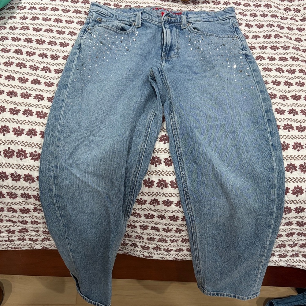 Lucky Brand Light Blue Boyfriend Jeans with Rhinestone Accents